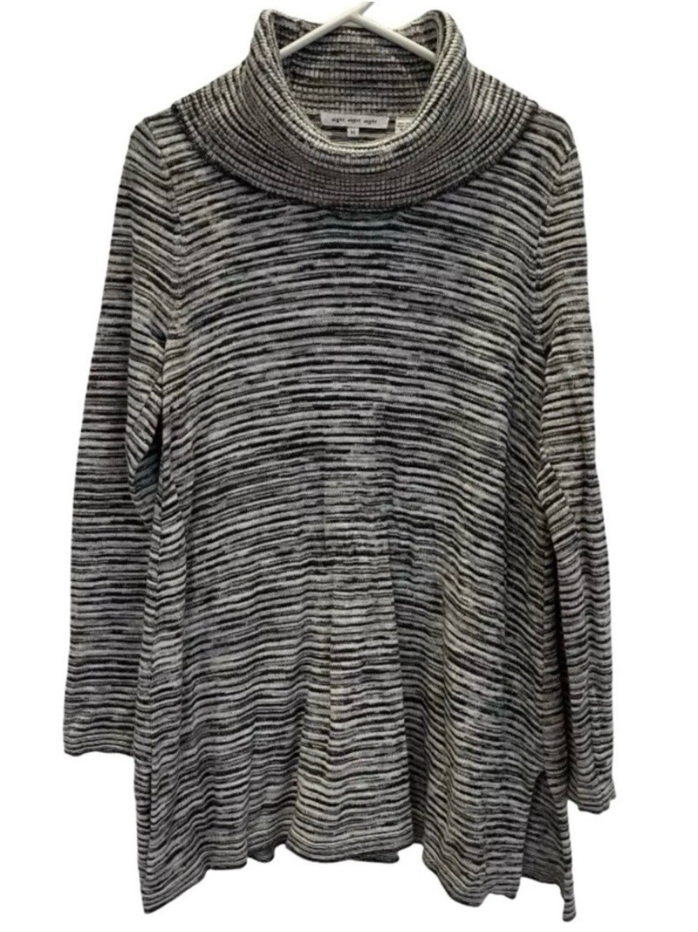 Eight Eight Eight Womens M Sweater Cowl Neck Cotton Knit Side Slits Black Gray